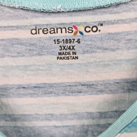 Dreams & Co. Plus Size Womens Nightgown Blue/White Striped 3X/4X Lightweight - Picture 3 of 5